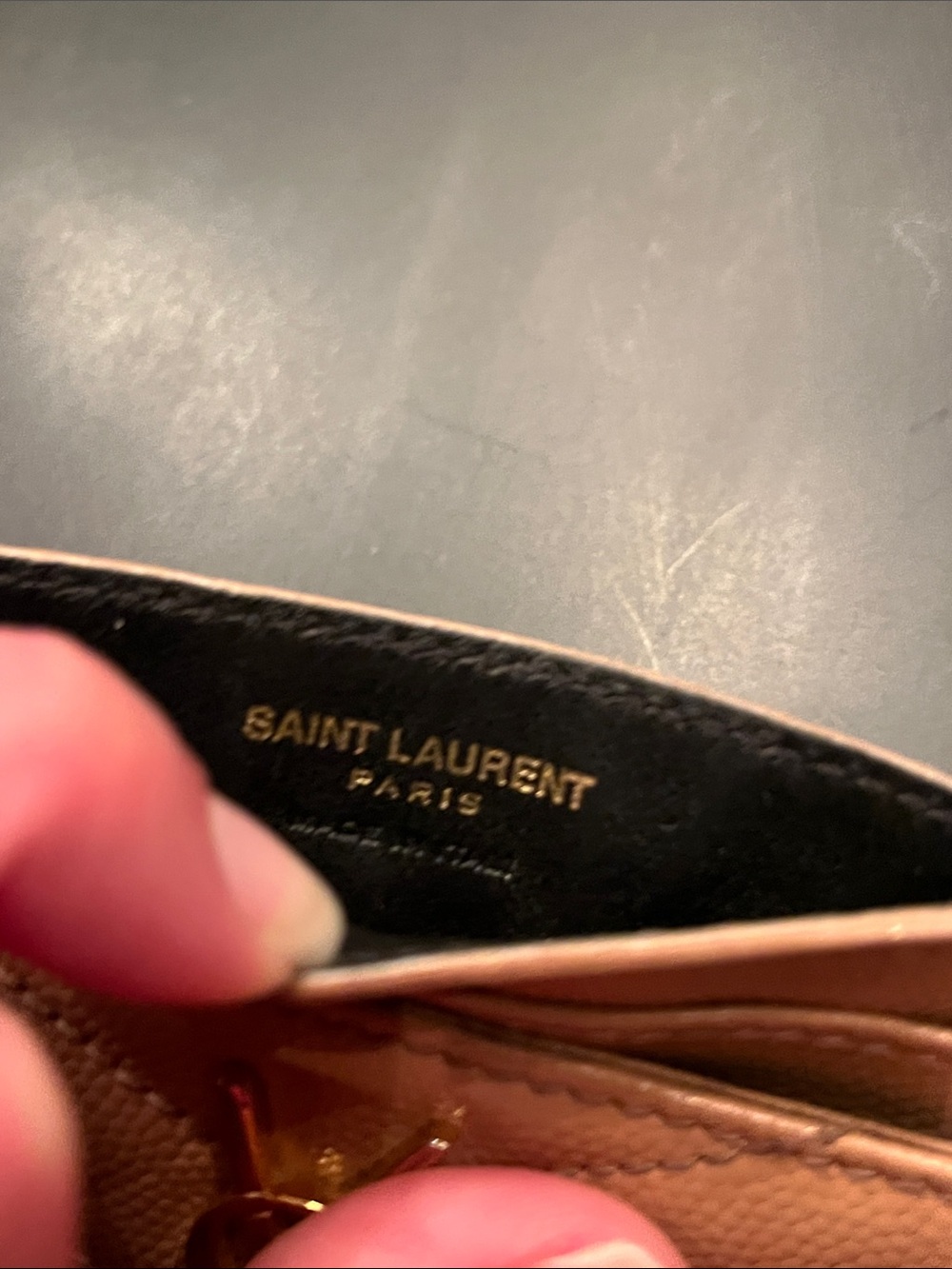 Saint Laurent Tan Quilted Leather Card Holder with Gold YSL Logo - Picture 3 of 8